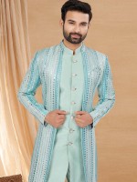 Sky Blue Art Silk Indo Western Readymade Indo Western Sherwani